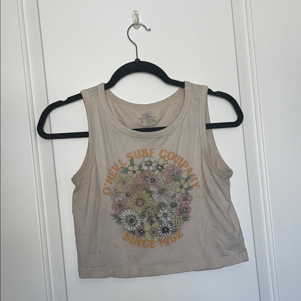 O'Neill Cream Graphic Crop Tank Top
